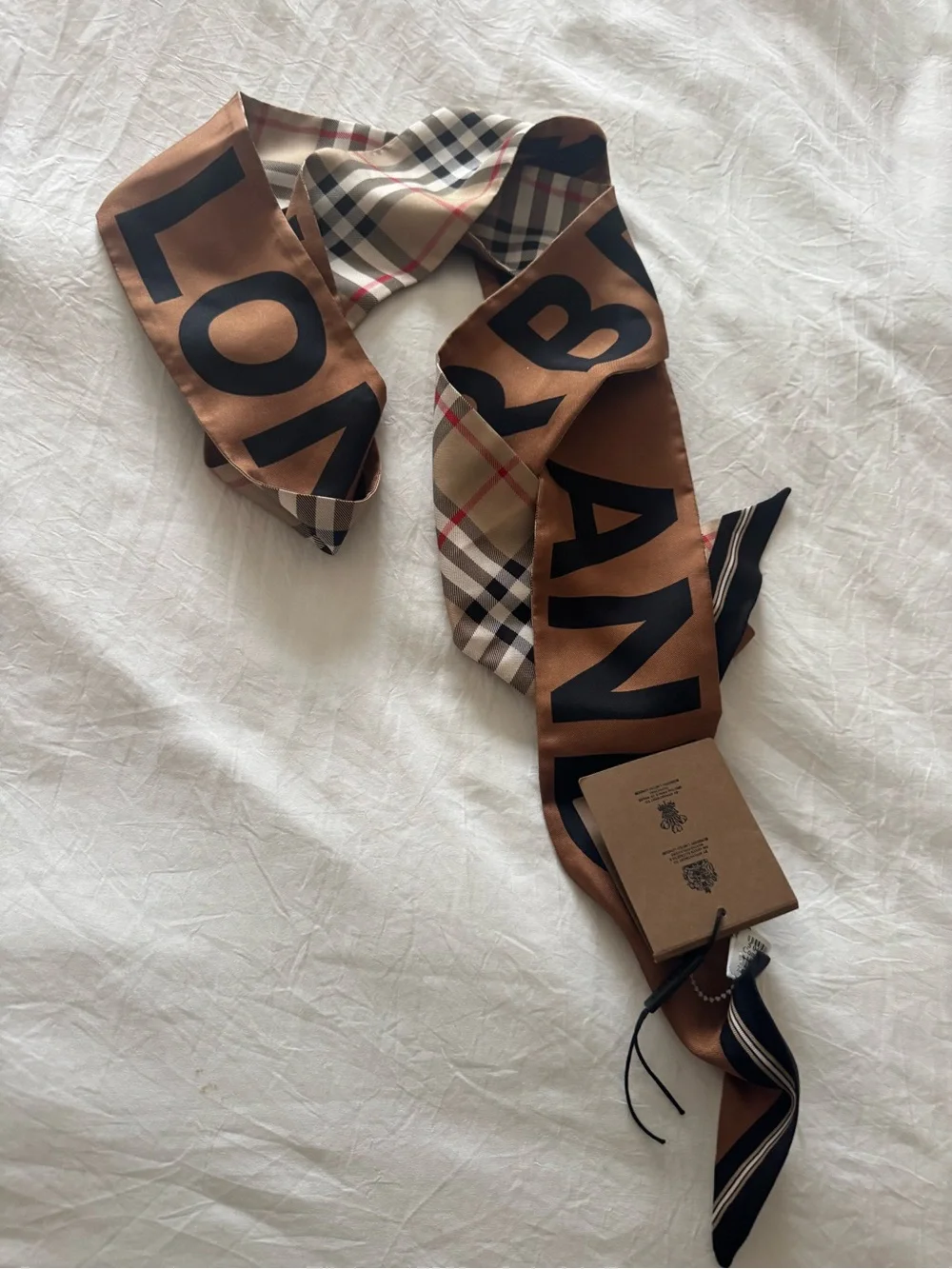 Burberry Brown & Beige Signature Check Silk Twilly Scarf